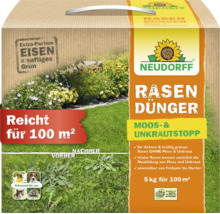 Neudorff Rasendünger Moos und Unkrautstopp 5 Kilogramm Karton für 100 Quadratmeter