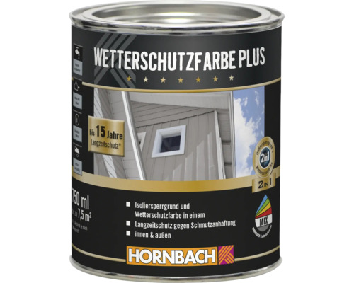 Dose Hornbach Wetterschutzfarbe Plus fuer innen und aussen mit 15 Jahren Langzeitschutz und integriertem Isoliersperrgrund