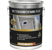 Farbeimer mit Wetterschutzfarbe Plus für den Außenbereich und Innenbereich mit Isoliergrundierung für Holzfassaden und Bauteile.