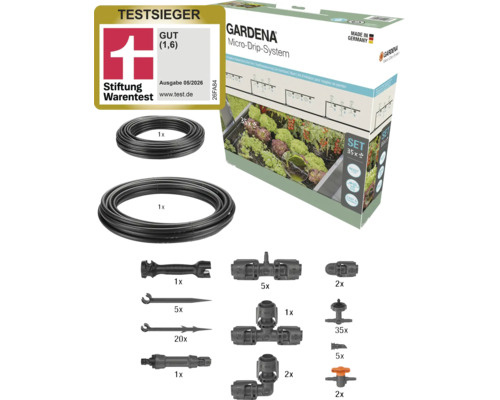 GARDENA Micro Drip System Set für Hochbeete und Reihenpflanzungen mit Bewässerungszubehör und Auszeichnung von Stiftung Warentest