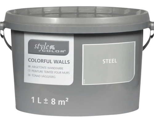 Eimer StyleColor Colorful Walls Wandfarbe im Farbton Steel, Inhalt 1 Liter für circa 8 Quadratmeter.