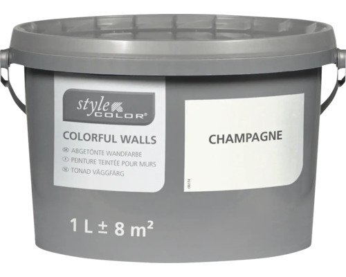 Style Color Colorful Walls Wandfarbe im Eimer mit einem Liter Inhalt in der Farbnuance Champagne für zirka acht Quadratmeter Fläche
