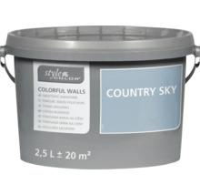 Eimer StyleColor Colorful Walls Wandfarbe im Farbton Country Sky mit einem Inhalt von 2,5 Liter für circa 20 Quadratmeter Fläche.