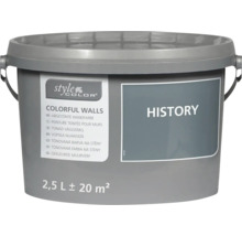 Kunststoffeimer mit 2,5 Liter abgetönter Wandfarbe von StyleColor in der Nuance History für circa 20 Quadratmeter Fläche.