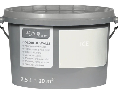 Eimer StyleColor Colorful Walls Wandfarbe im Farbton Ice mit 2,5 Liter Inhalt für circa 20 Quadratmeter Fläche.