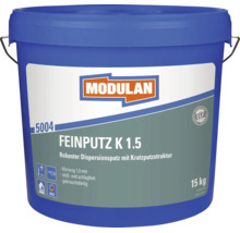 Modulan Feinputz K 1.5 in einem 15 Kilogramm Eimer für eine robuste Dispersionsputz Struktur mit 1,5 Millimeter Körnung.