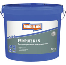 Modulan Feinputz K 1.5 Dispersion 25 kg Eimer, robuster Kratzputz für Innen und Außen, 1,5 mm Körnung.