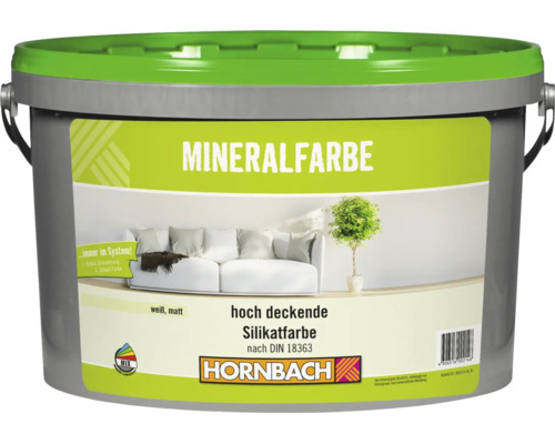 HORNBACH Mineralfarbe weiß matt, hochdeckende Silikatfarbe für Innenräume im Kunststoffeimer.