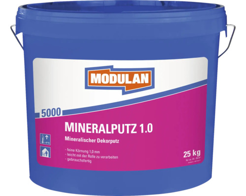 Modulan Mineralputz 1.0 Dekorputz 25 Kilogramm im Eimer, gebrauchsfertig mit feiner Körnung 1,0 Millimeter fuer Innenraume