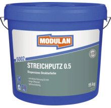 Modulan Streichputz 5002 in 15 Kilogramm Eimer, Dispersionsstrukturfarbe mit 0,5 Millimeter Körnung, gebrauchsfertig und emissionsarm.