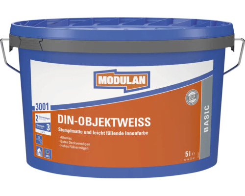 Modulan DIN Objektweiss Innenfarbe im 5 Liter Eimer für stumpfmatte Wandanstriche