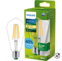Philips UltraEfficient LED Filament Lampe E27, 4 Watt, 840 Lumen, warmweiß 2700 Kelvin, Lebensdauer 50000 Stunden, ersetzt 60 Watt. (Image AI modified or generated)