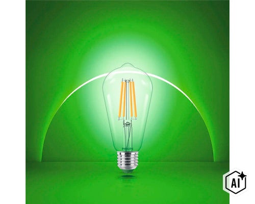 Philips LED Filament Lampe mit E27 Sockel in Birnenform (Image AI modified or generated)