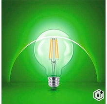 Philips LED Glühbirne in Kugelform mit sichtbaren Leuchtfäden (Image AI modified or generated)