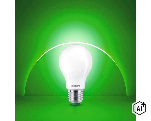 Philips LED Lampe mit E27 Sockel und matter Glaskolbenform (Image AI modified or generated)