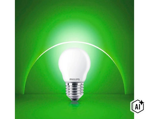Philips LED Lampe mit E27 Sockel und milchigem Glaskolben (Image AI modified or generated)