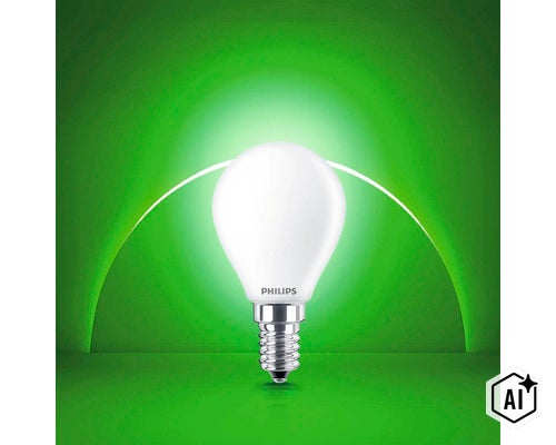 Philips LED Tropfenlampe E14 mit mattem Glaskolben als Leuchtmittel für Innenräume (Image AI modified or generated)