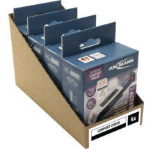 Vier Ansmann Comfort Check Batterietester in einer Verkaufsverpackung