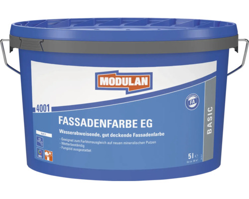 Modulan Fassadenfarbe EG 4001, 5 Liter Eimer, wasserabweisende und wetterbeständige Fassadenfarbe mit fungizider Ausstattung.