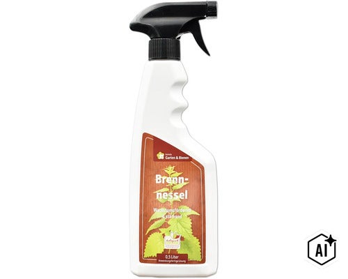 biohelp Brennnessel Wachstumsförderer und Pflanzenstärkungsmittel als anwendungsfertige Sprühflasche mit 0,5 Liter Inhalt (Image AI modified or generated)