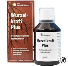 Biohelp Wurzelkraft Plus Bodenbakterien zur Wachstumsförderung in einer 200 Milliliter Flasche mit Umkarton. (Image AI modified or generated)