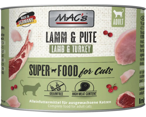 MACs Nassfutter für Katzen Lamm und Pute in der Dose