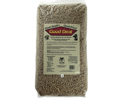 Good Deal Hundetrockenfutter in einer 20 Kilogramm Packung als Alleinfuttermittel für Hunde aller Rassen.