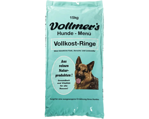 Vollmer's Hunde Menü Vollkost Ringe Hundefutter 15 Kilogramm Trockenfutter mit natürlicher Zusammensetzung