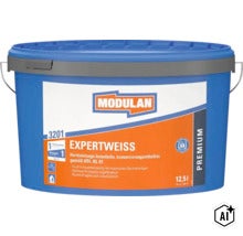 Modulan Expertweiss Innenfarbe in einem 12,5 Liter Eimer zur Wandgestaltung mit hoher Deckkraft. (Image AI modified or generated)