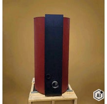 Ein runder Pelletofen oder Kaminofen mit einer vertikalen Bedienfront auf einer Holzpalette. (Image AI modified or generated)