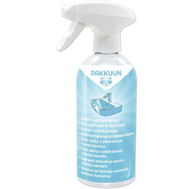 Rakkuun Sanitär und Kalkreiniger in der Sprühflasche zur Reinigung von Badarmaturen und Waschbecken.