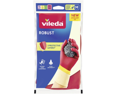 Vileda Robust Haushaltshandschuhe aus Naturlatex und Neopren mit drei Schutzschichten, Größe M