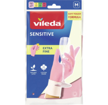 Vileda Sensitive Haushaltshandschuhe Größe M aus Naturlatex mit Baumwollinnenfutter für feinfühliges Arbeiten.