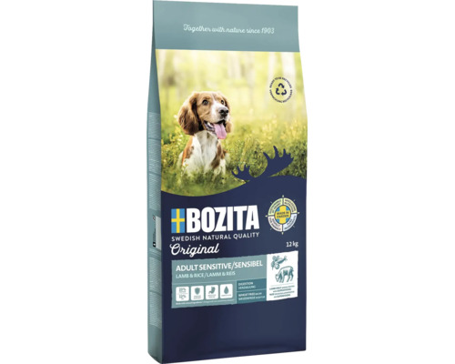 Bozita Hundefutter Original Adult Sensitive Lamm und Reis 12 Kilogramm Trockenfutter für ausgewachsene Hunde mit natürlicher Qualität aus Schweden