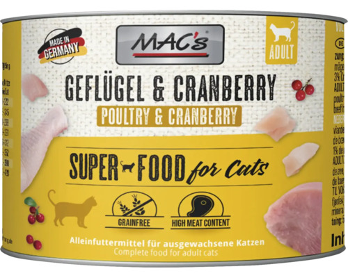 Dose Mac's Nassfutter für Katzen Geflügel und Cranberry