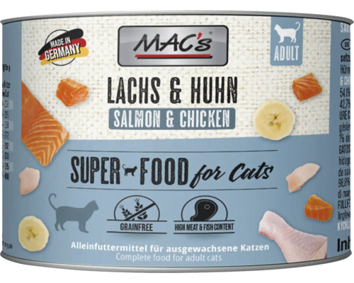 Dose Macs Katzenfutter Lachs und Huhn fuer ausgewachsene Katzen getreidefrei