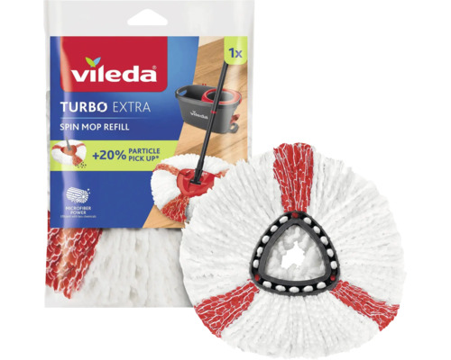 Vileda Turbo Extra Ersatzkopf für Wischmopp aus Mikrofaser in runder Form mit dreieckiger Aufnahme