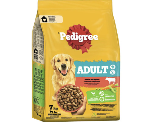 Pedigree Adult Trockenfutter für Hunde mit Rind und Gemüse im 7 Kilogramm Beutel