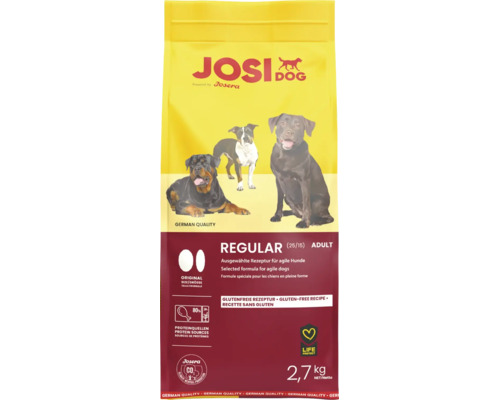 JosiDog Regular Trockenfutter für ausgewachsene Hunde, 2,7 kg Packung, glutenfreie Rezeptur aus deutscher Produktion.