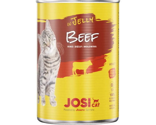 JosiCat Nassfutterdose für ausgewachsene Katzen mit Rind in Gelee getreidefrei 100 Prozent klimaneutral hergestellt in Deutschland
