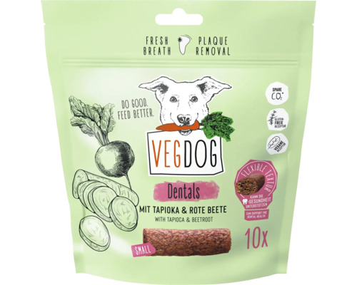 VEGDOG Dentals mit Tapioka und Rote Bete, vegetarische Hundekausnacks zur Zahnpflege, kleine Größe, 10 Stück.