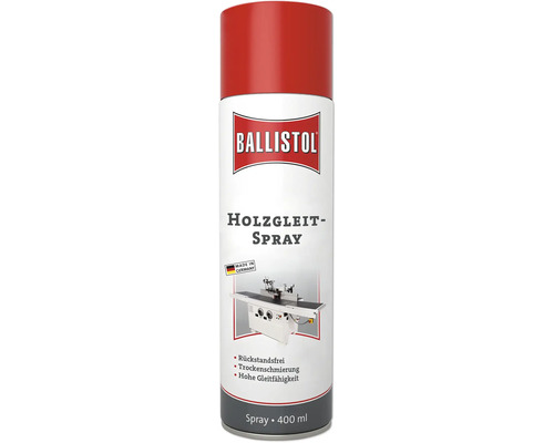Ballistol Holzgleitspray zur Trockenschmierung und für hohe Gleitfähigkeit, 400 Milliliter Spraydose für Holzbearbeitungsmaschinen.
