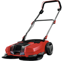 Einhell Akku Kehrmaschine mit zwei Seitenbesen und ergonomischem Führungsholm fuer die Reinigung von Gehwegen und Auffahrten.
