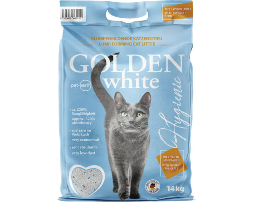 Golden White klumpenbildende Katzenstreu mit Lavendelduft, 14 Kilogramm Sack.