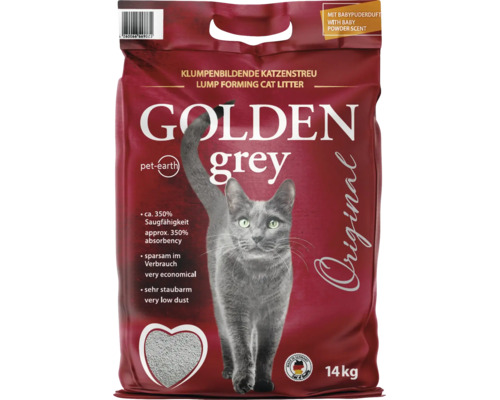 Golden Grey Original klumpenbildende Katzenstreu mit Babypuderduft, 14 Kilogramm
