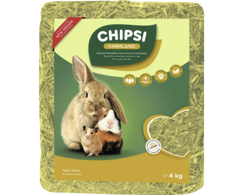 CHIPSI FARMLAND Kleintierstreu aus Naturstroh, 4 Kilogramm Packung, staubarm, saugstark und hygienisch für Kaninchen und Nager.