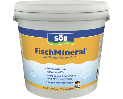 Eimer Söll FischMineral Teichpflegemittel zur Unterstützung der Abwehrkräfte und bei Vergiftungen für bis zu 50.000 Liter Teichwasser.