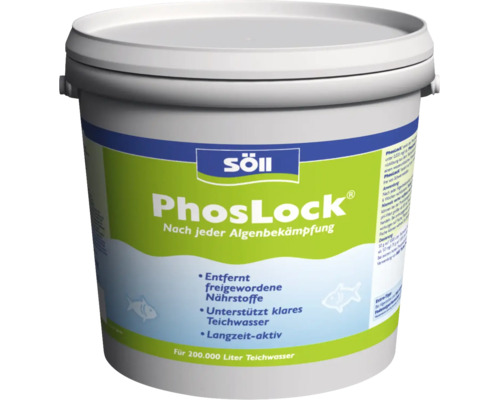 Söll PhosLock Teichpflegemittel im Eimer zur Bindung von Phosphaten nach der Algenbekämpfung für 200.000 Liter Teichwasser.