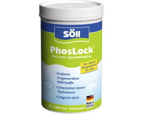 Söll PhosLock Phosphatbinder für Teichwasser in der Dose für 5000 Liter, entfernt Nährstoffe und sorgt für klares Wasser.