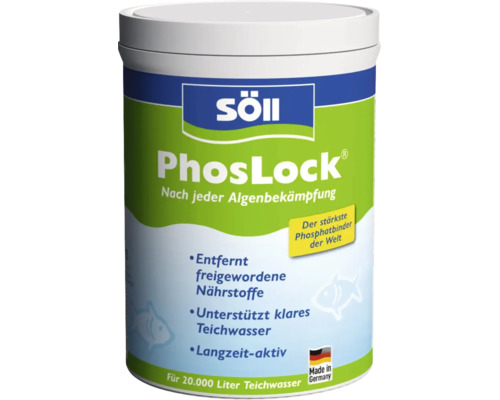 Söll PhosLock Phosphatbinder für Gartenteiche, Dose für 20.000 Liter, entfernt Nährstoffe und sorgt für klares Teichwasser.